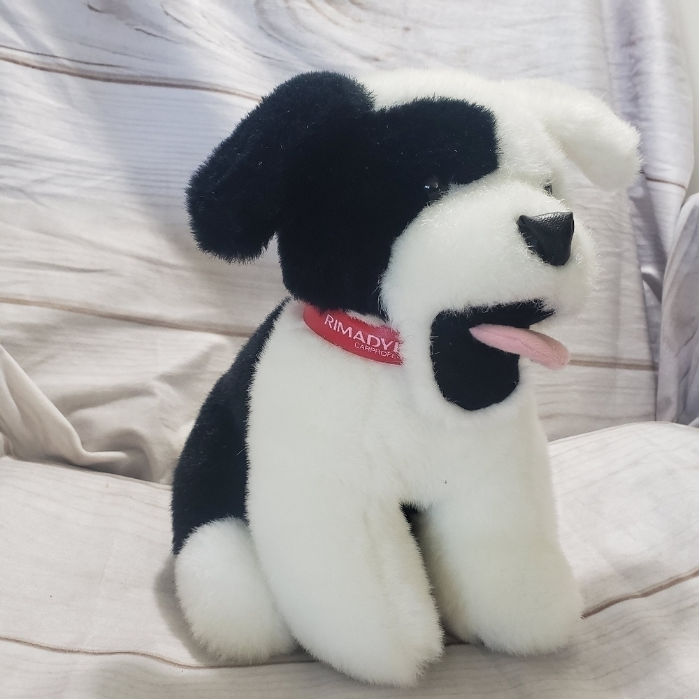 Black White Puppy Dog Rimadyl Promotional 10" Plush Stuffed Animal Red Collar